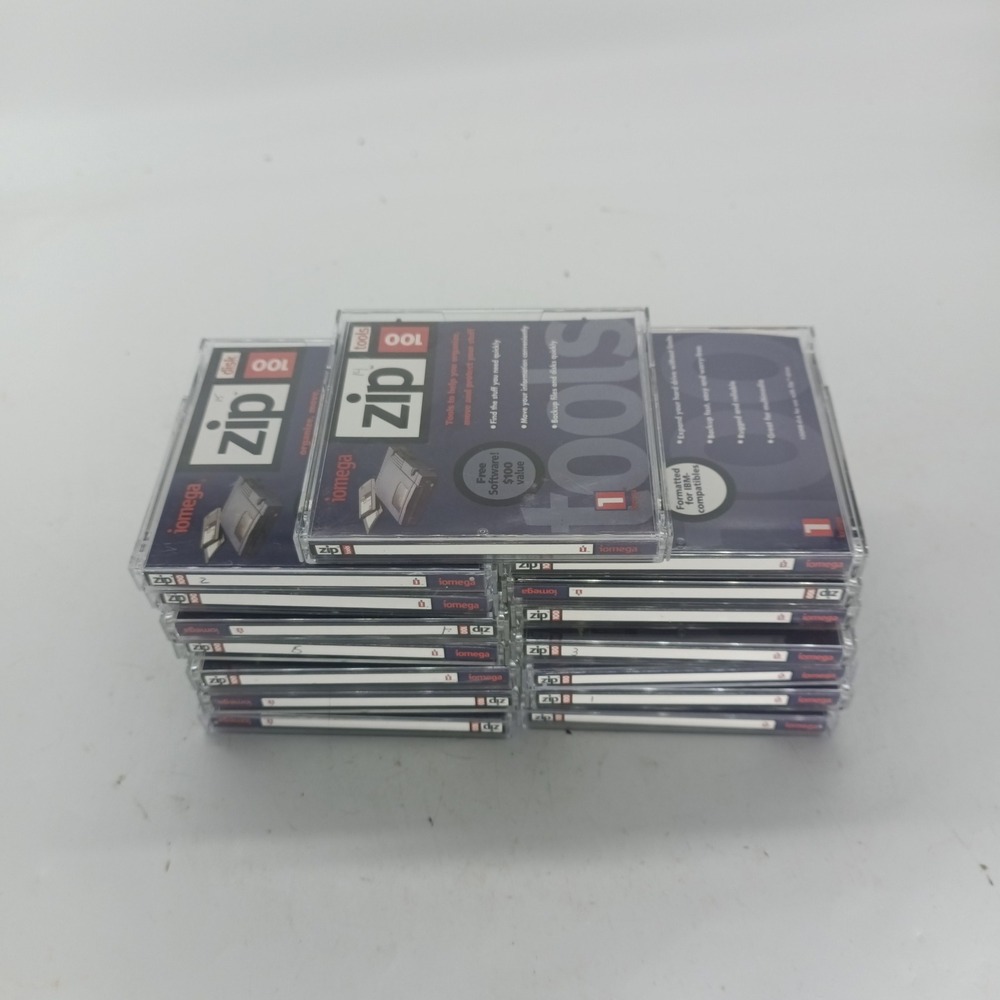 Lot of 15 Iomega Zip 100MB Discs Untested with Cases Vintage Data Storage Media